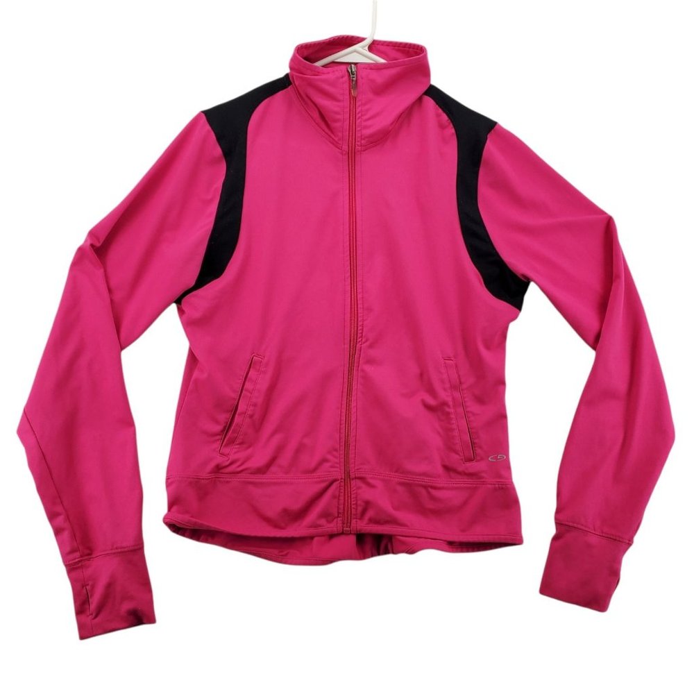 Champion Jacket Women's Long Sleeve Full Zip Pocket Thumb Slits Pink Medium